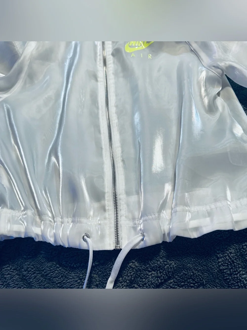 Nike White Sheer Zip Jacket and Jogger Pant Set with Neon Yellow Logo